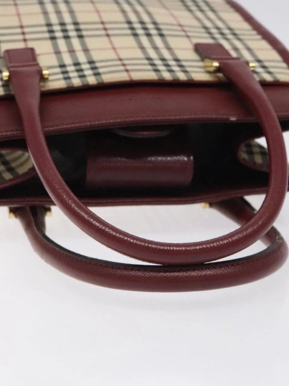 BURBERRY Nova Check Hand Bag Canvas Beige Gold Auth 126305 - Picture 7 of 16